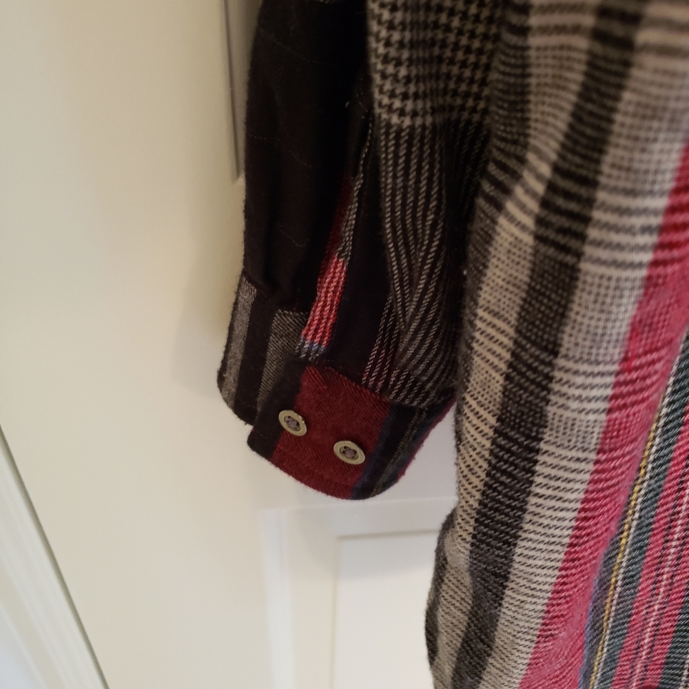 Red Plaid Patchwork Flannel Shirt - image 4